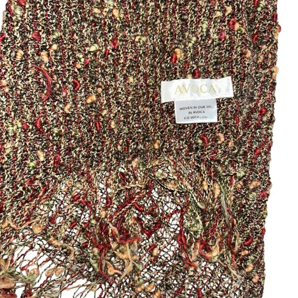AVOCA Ireland brown khaki burgundy nobby knit STUNNING shawl scarf 20x74